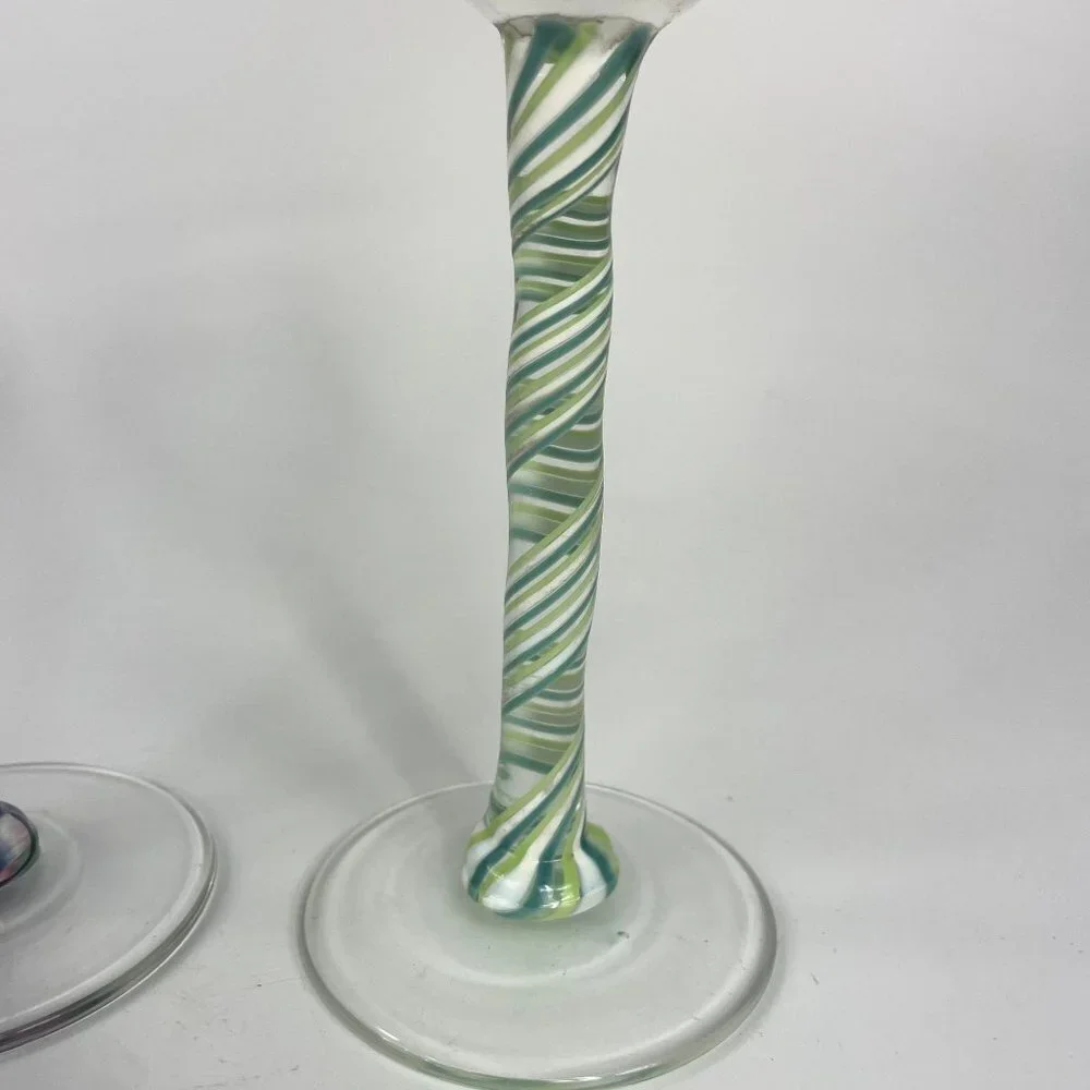 Art Glass Liquor Glass Swirl Stem Glasses Signed set of 2
